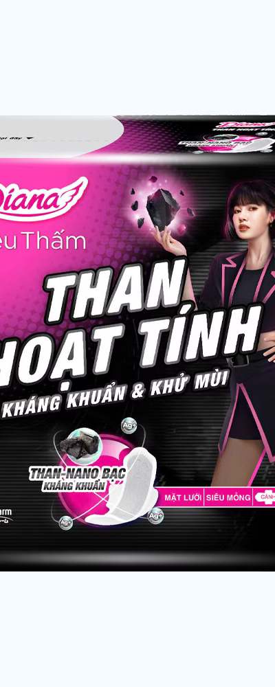 Băng Vệ Sinh Diana Siêu Thấm Than Hoạt Tính Mặt Lưới Siêu Mỏng Cánh 8 Miếng