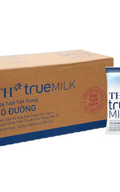 [Thùng 48] Sữa tươi tiệt trùng TH true MILK có đường bịch 220ml x 48
