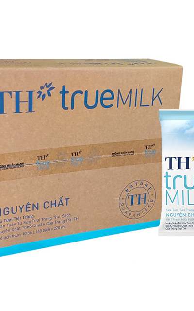 [Thùng 48] Sữa tươi tiệt trùng TH true MILK nguyên chất bịch 220ml x 48