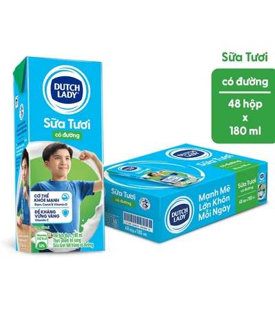 [Thùng 48] hộp sữa tươi tiệt trùng có đường Dutch Lady 180ml