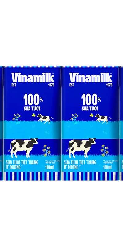[Lốc 4 hộp] Sữa tươi Vinamilk ít đường 110ml